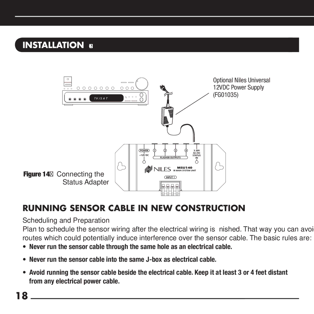 Niles Audio RCA-TT2 manual Running Sensor Cable in New Construction, Scheduling and Preparation 