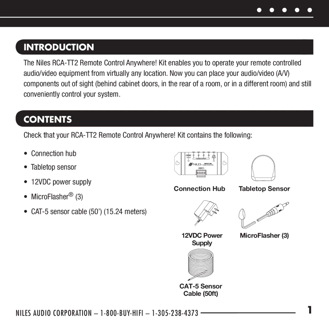 Niles Audio RCA-TT2 manual Introduction, CONTENTs 