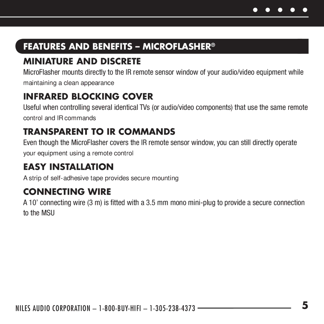 Niles Audio RCA-TT2 manual Features and Benefits Microflasher 