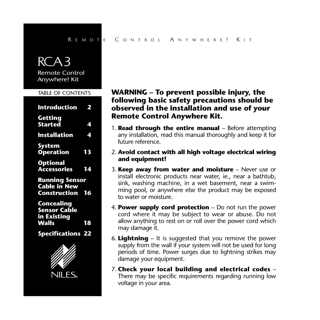 Niles Audio RCA3 specifications 