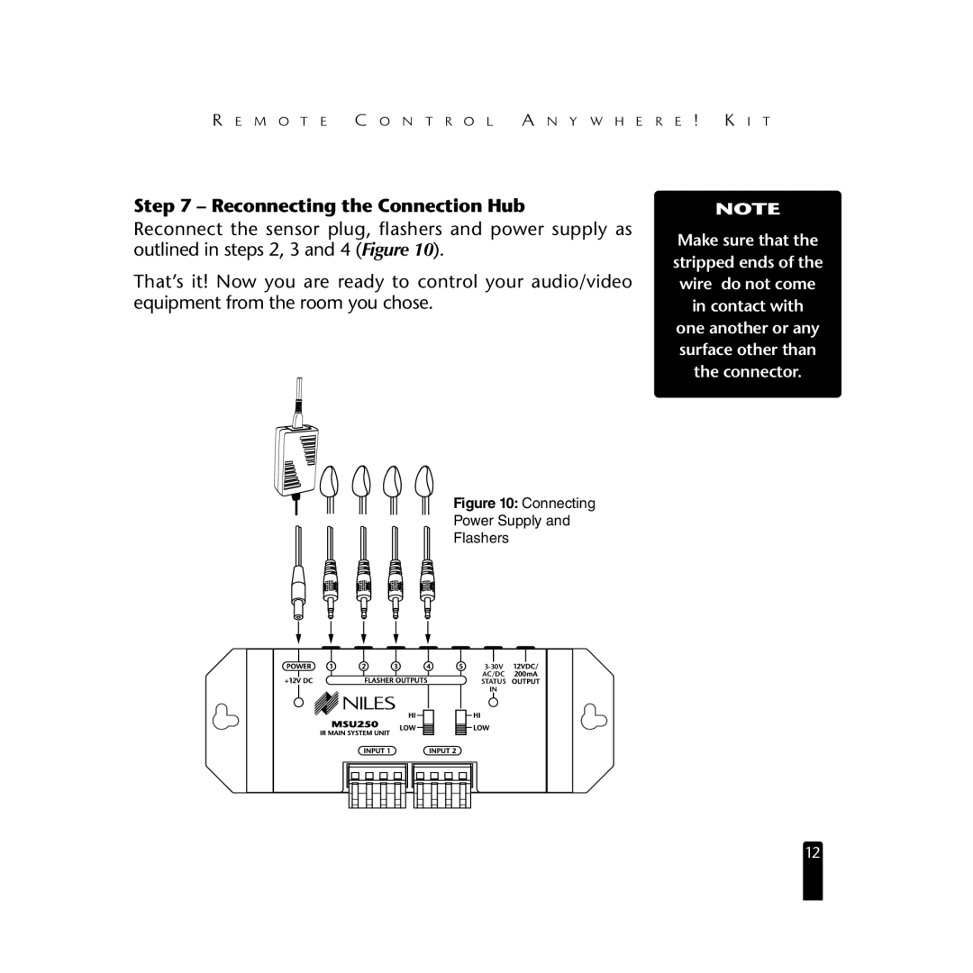 Niles Audio RCA3 specifications Reconnecting the Connection Hub, Connecting 