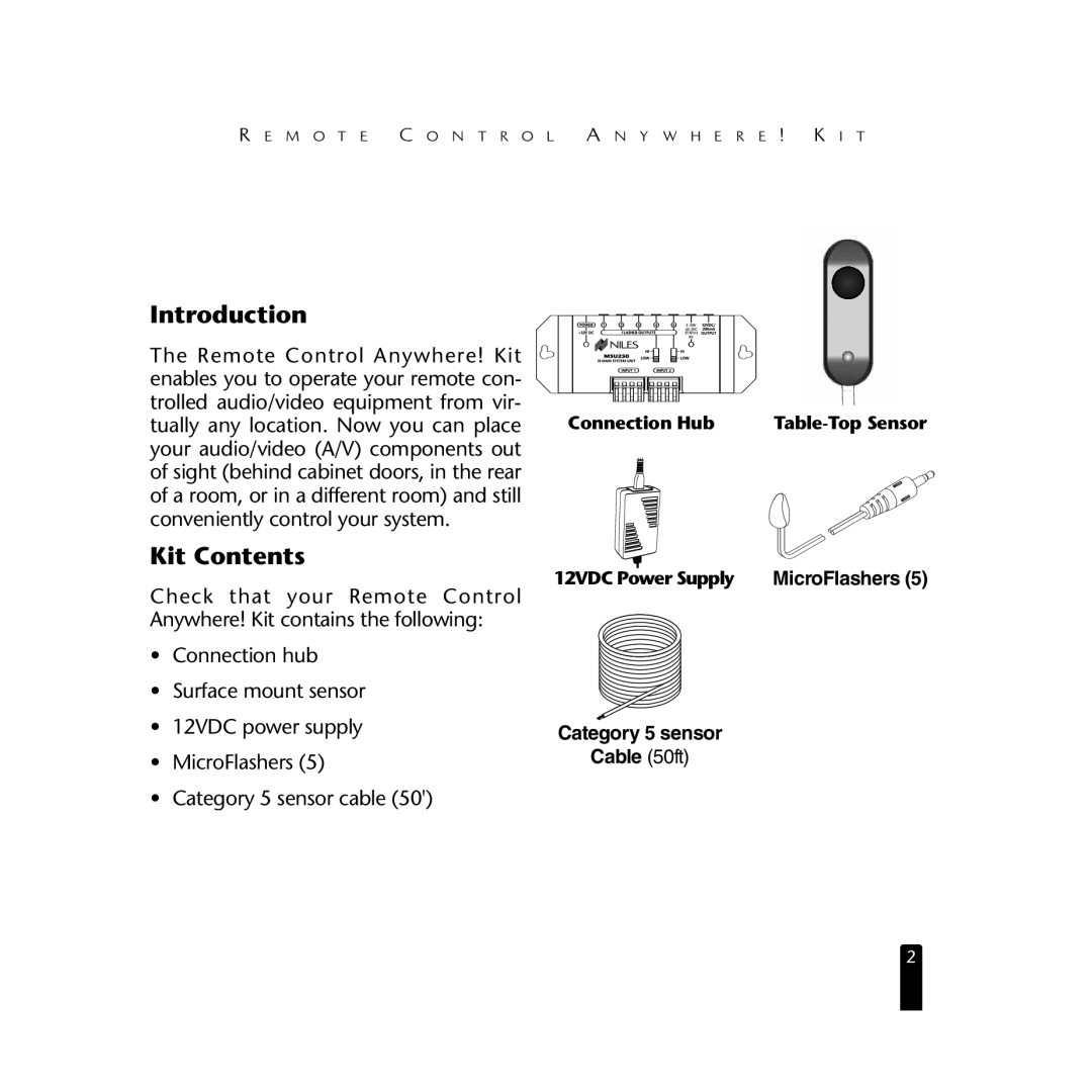 Niles Audio RCA3 specifications Introduction, Kit Contents 