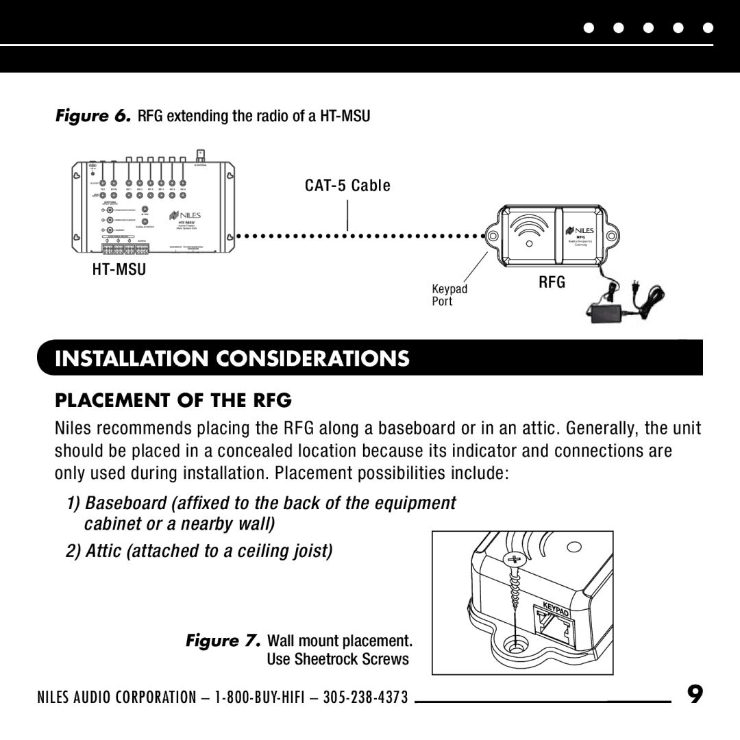 Niles Audio manual Installation Considerations, Placement of the RFG 