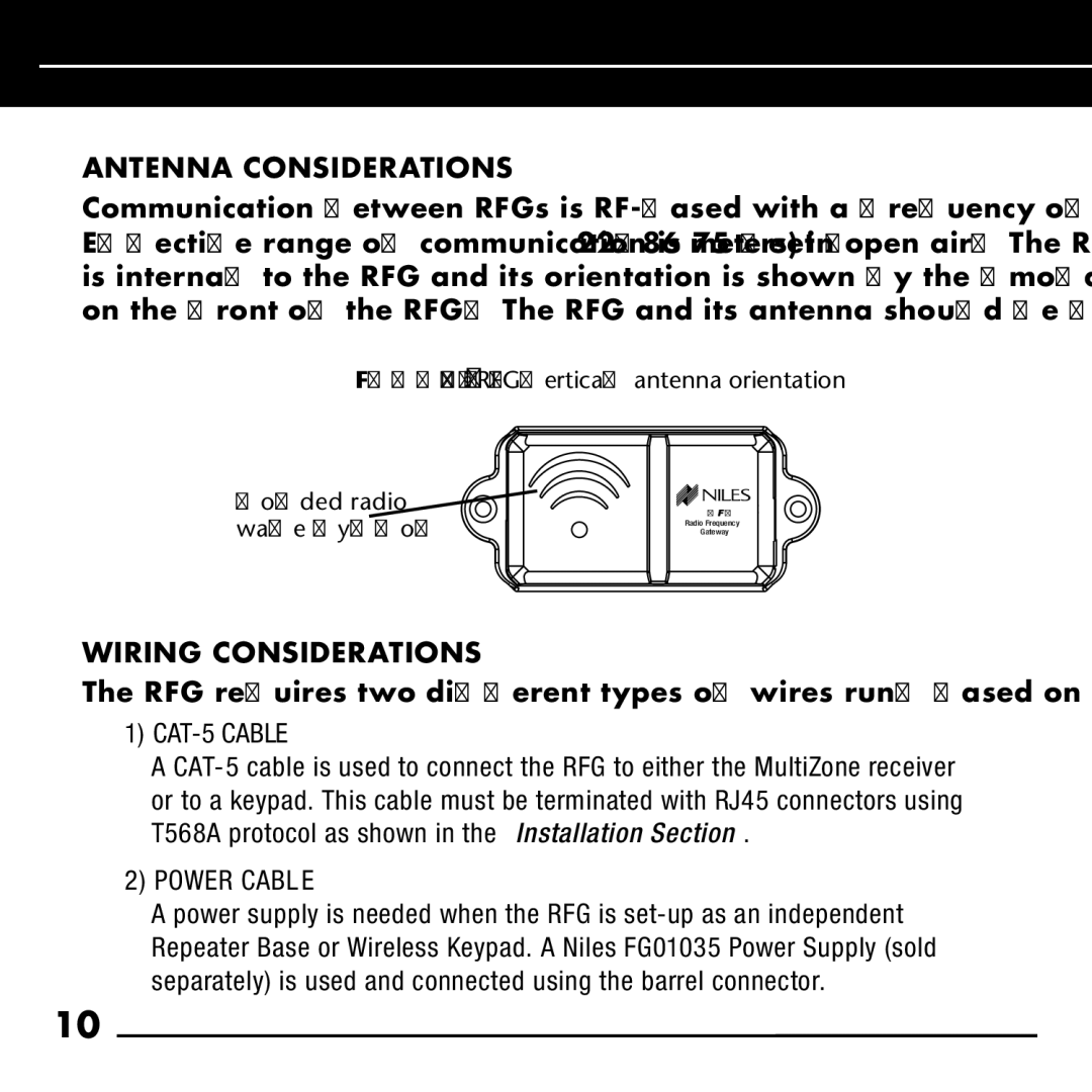 Niles Audio RFG manual Antenna Considerations, Wiring Considerations 