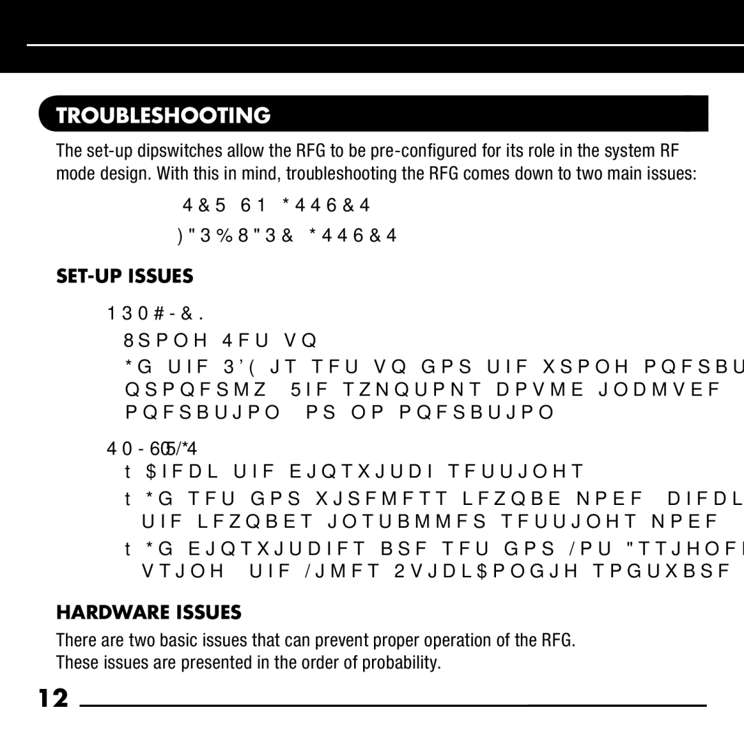 Niles Audio RFG manual Troubleshooting, SET-UP Issues, Hardware Issues 