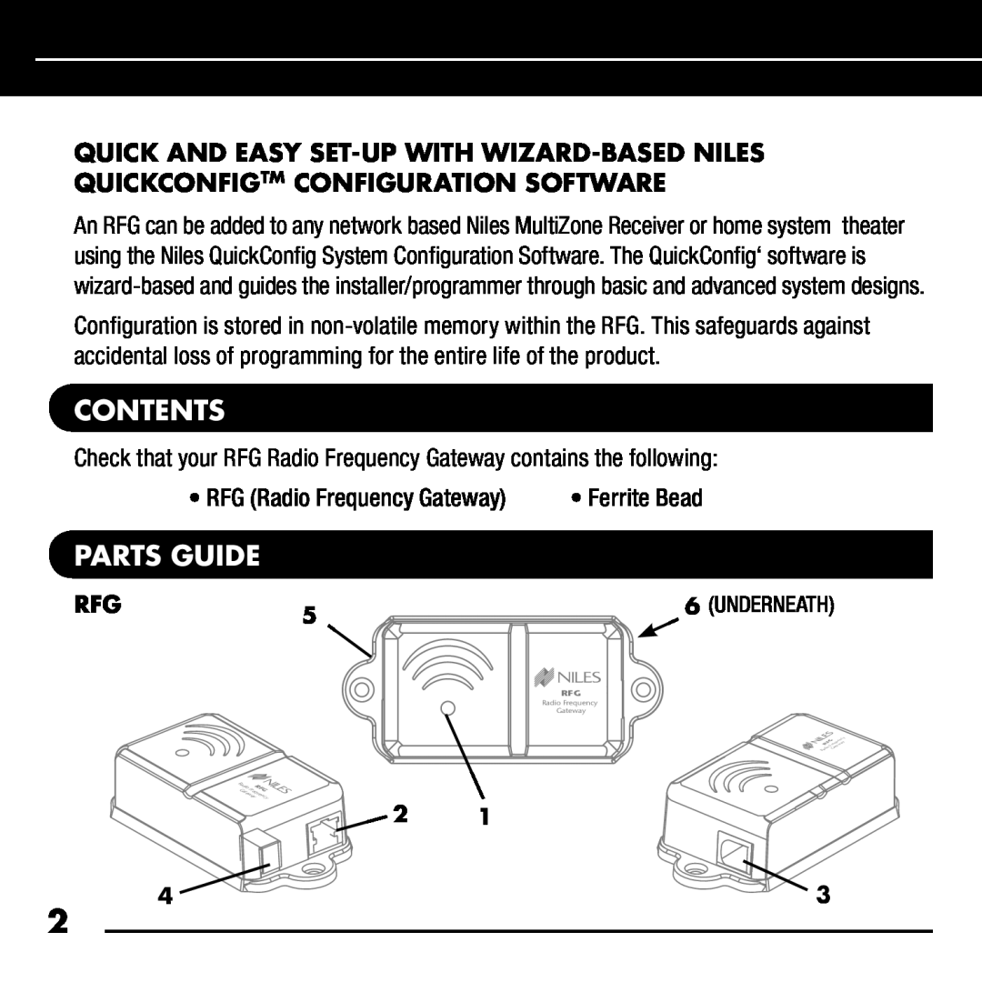 Niles Audio manual Contents, Parts Guide, RFG Radio Frequency Gateway 