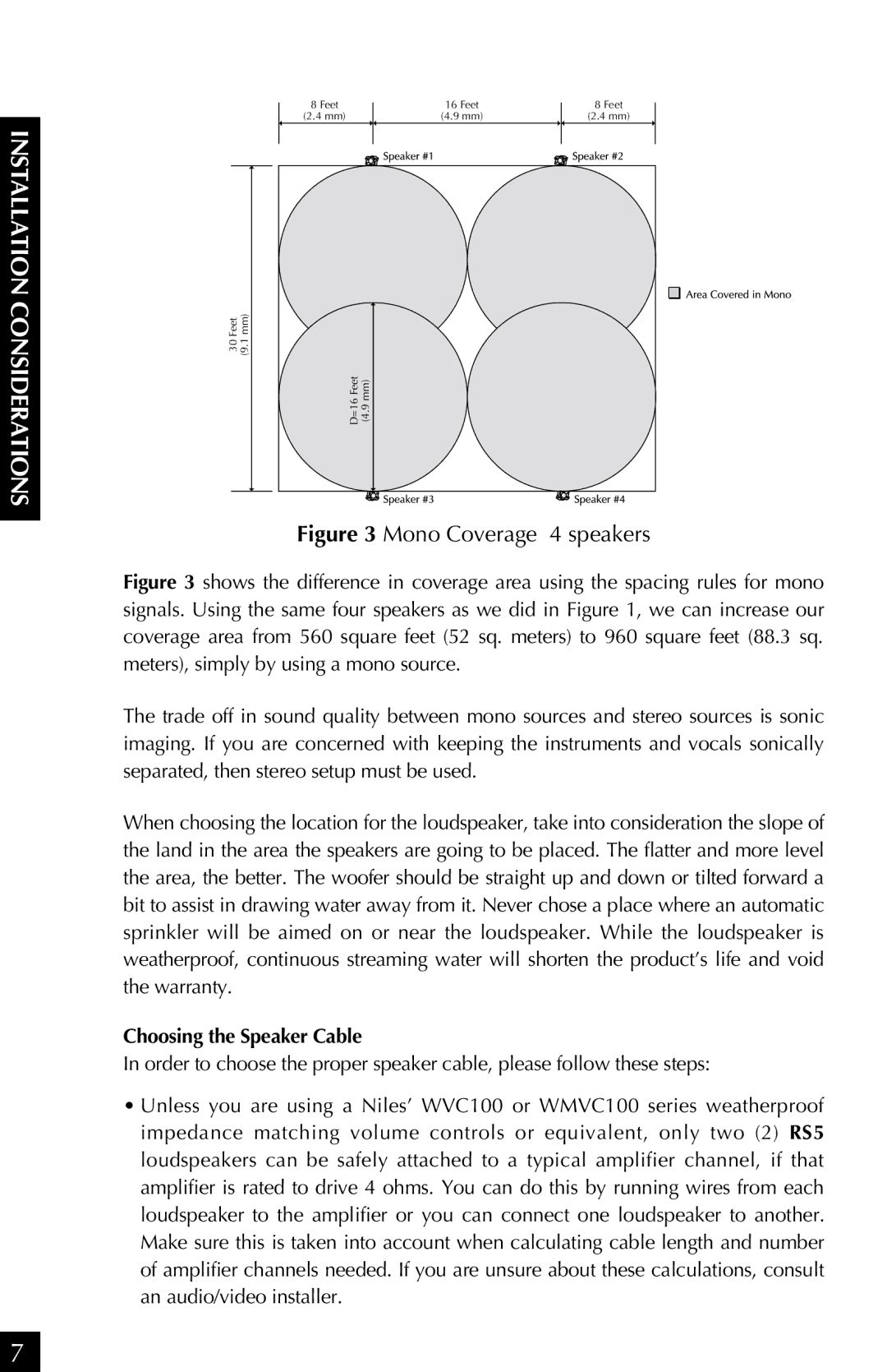 Niles Audio RS 5s manual Installation Considerations, Choosing the Speaker Cable 