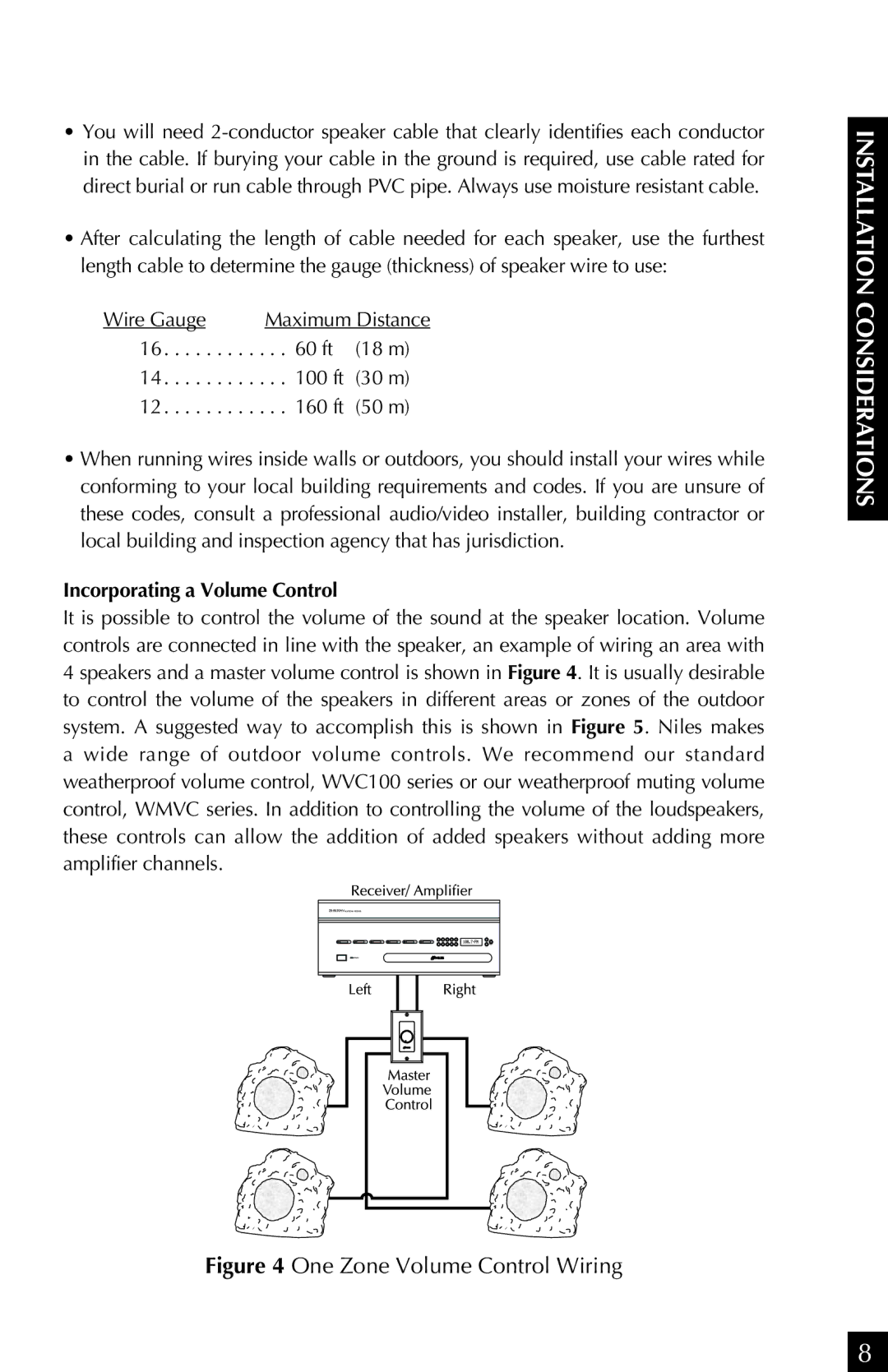 Niles Audio RS 5s manual 60 ft 18 m 100 ft 30 m 160 ft 50 m, Incorporating a Volume Control 