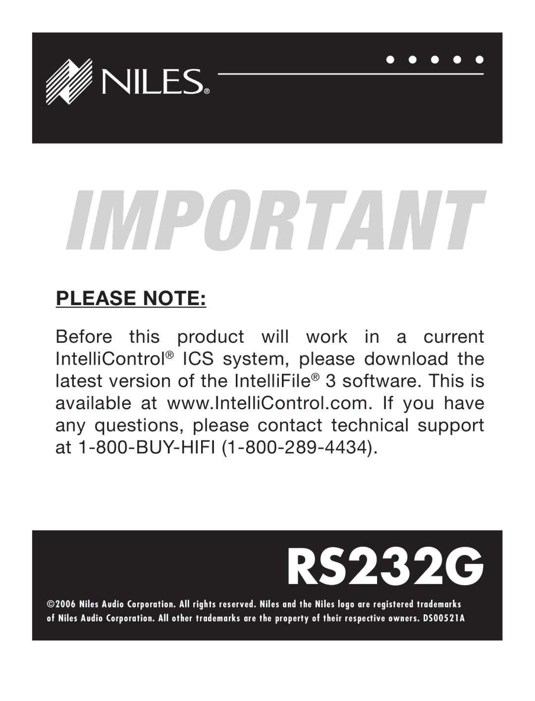 Niles Audio RS232G specifications 