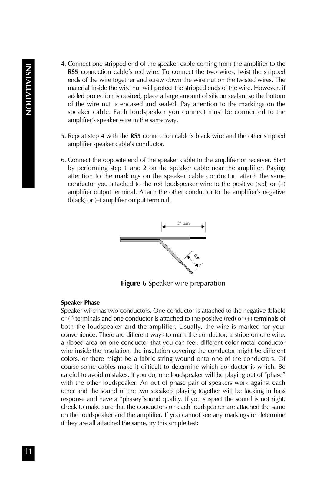 Niles Audio RS5 manual Speaker wire preparation, Speaker Phase 