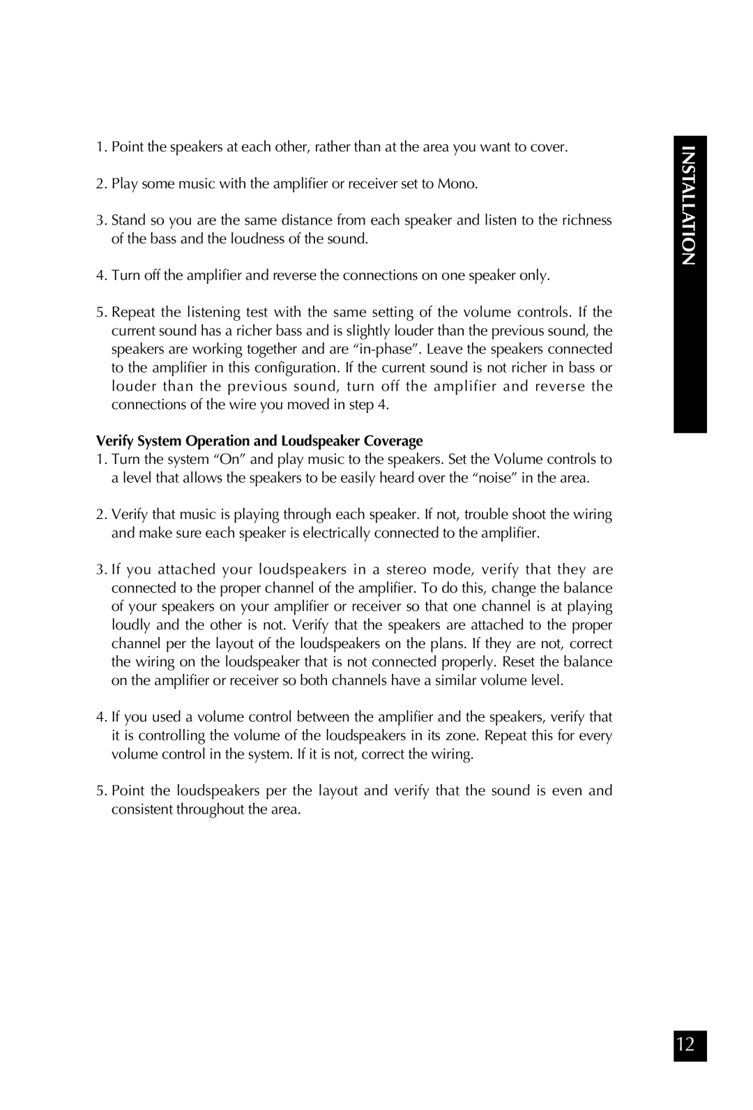 Niles Audio RS5 manual Verify System Operation and Loudspeaker Coverage 