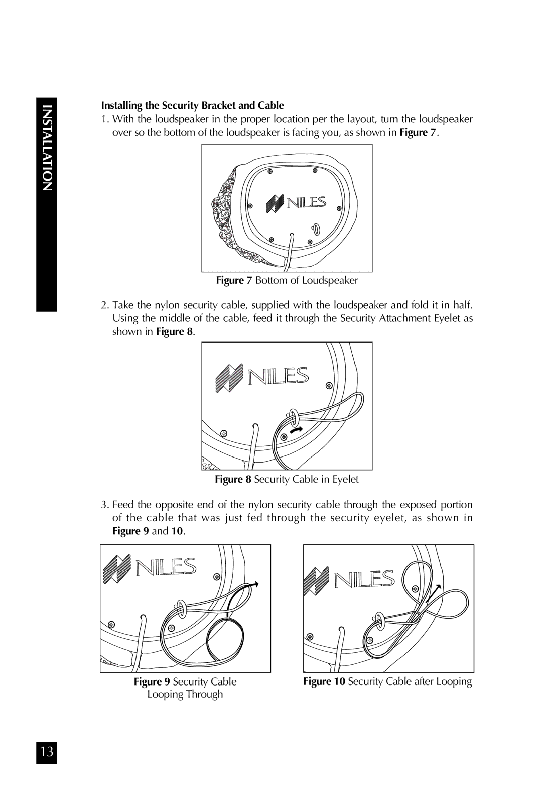 Niles Audio RS5 manual Installing the Security Bracket and Cable, Looping Through 