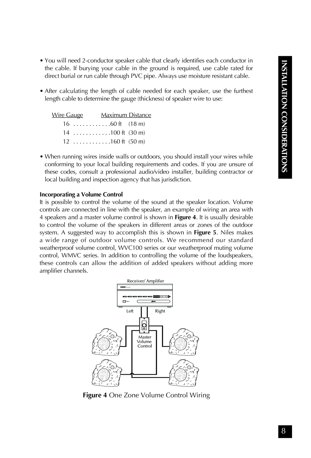 Niles Audio RS5 manual One Zone Volume Control Wiring, Incorporating a Volume Control 