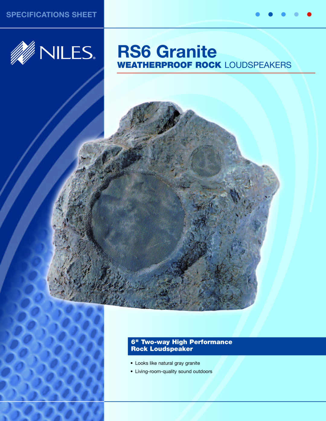 Niles Audio RS6 Granite specifications Weatherproof Rock Loudspeakers, Specifications Sheet 