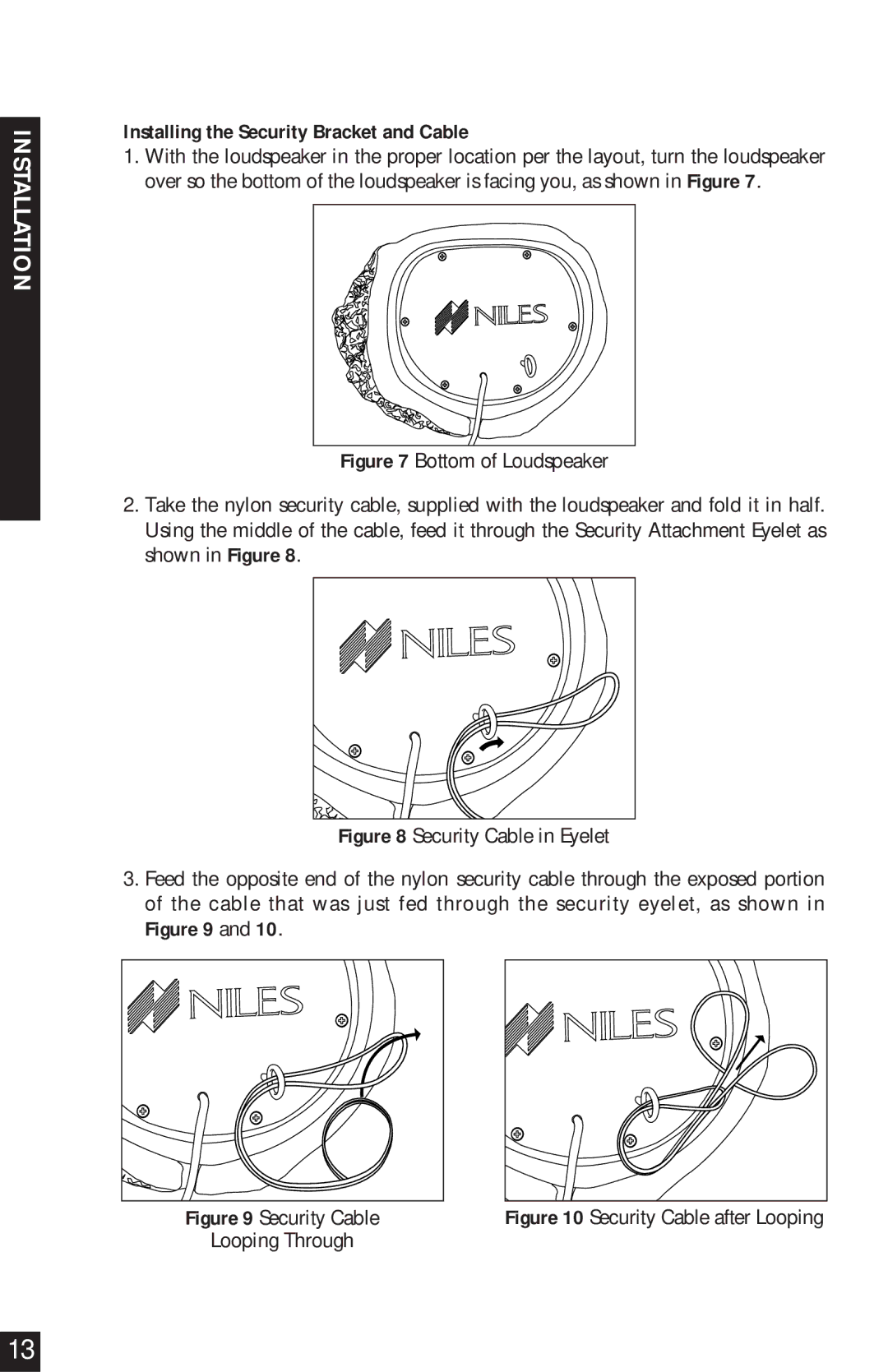 Niles Audio RS6 Series manual Installing the Security Bracket and Cable, Security Cable 