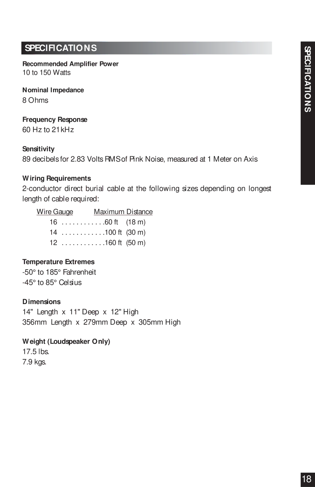 Niles Audio RS6 Series manual Specifications, Nominal Impedance 