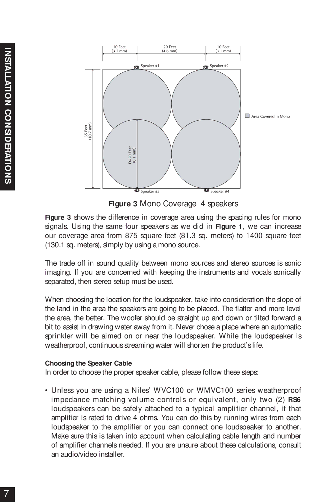 Niles Audio RS6 Series manual Installation Considerations, Choosing the Speaker Cable 