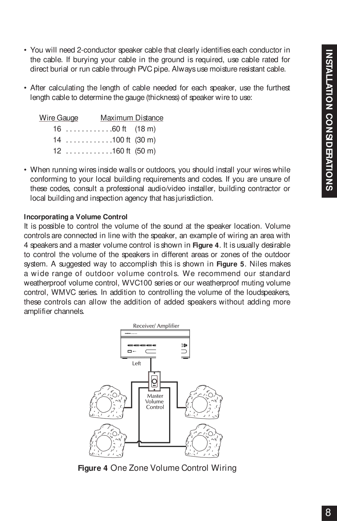 Niles Audio RS6 Series manual One Zone Volume Control Wiring, Incorporating a Volume Control 