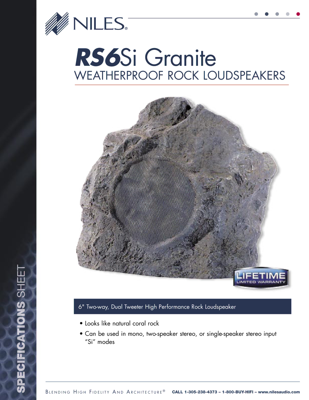 Niles Audio specifications RS6Si Granite, Weatherproof Rock Loudspeakers 