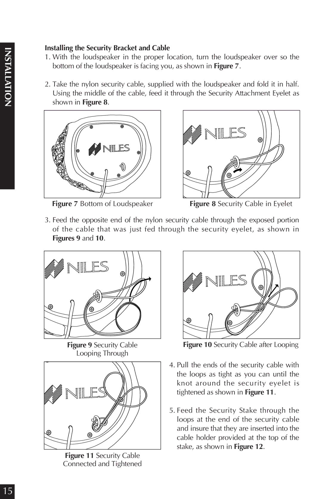 Niles Audio RS8Si Granite, RS8Si Sandstone manual Installing the Security Bracket and Cable, Bottom of Loudspeaker 