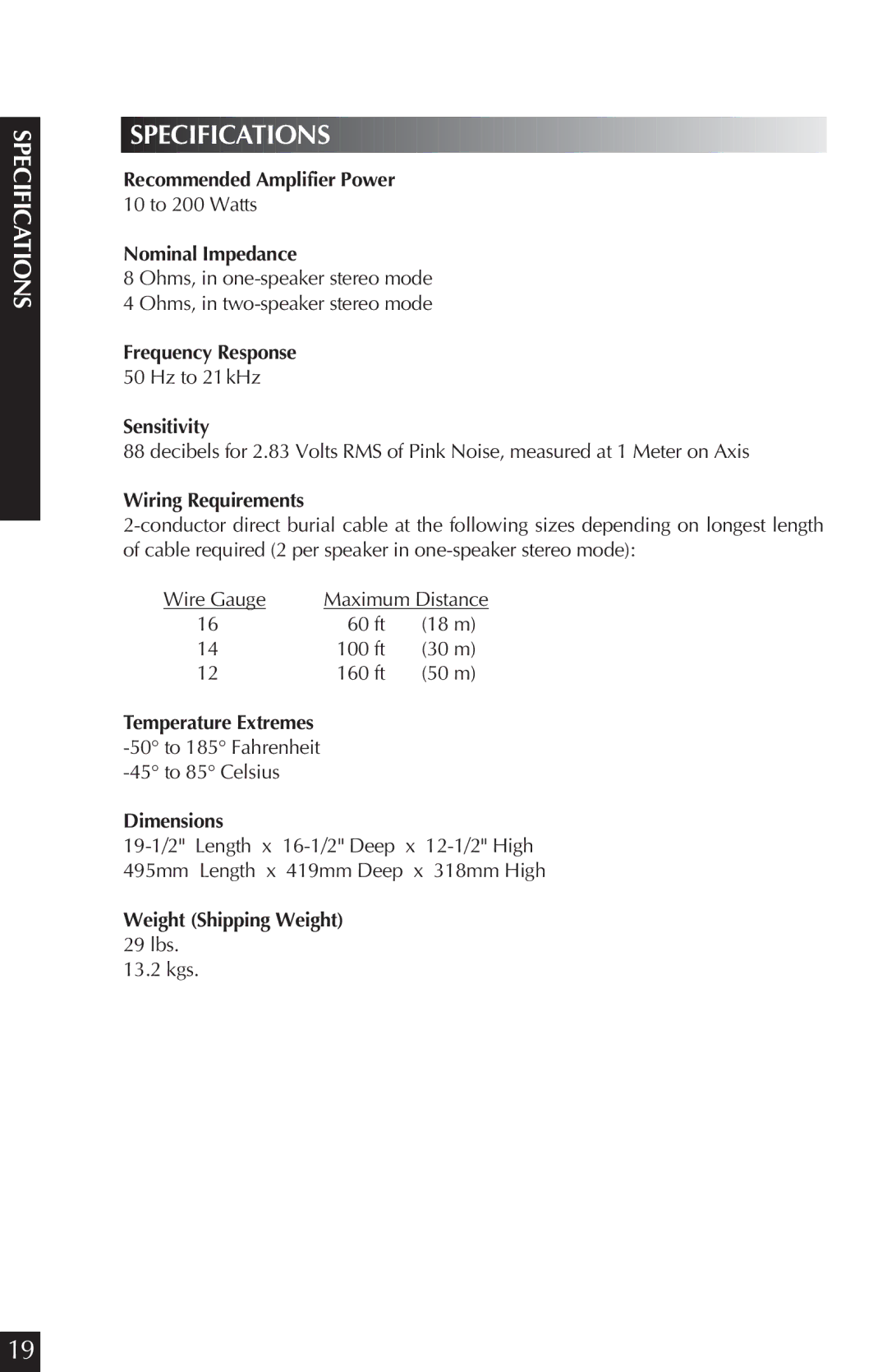 Niles Audio RS8Si Granite, RS8Si Sandstone manual Specifications 