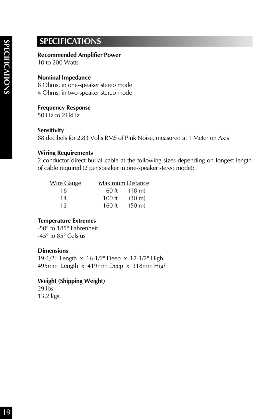 Niles Audio CORAL RS8SI, SANDSTONE RS8SI, GRANITE RS8SI manual Specifications 