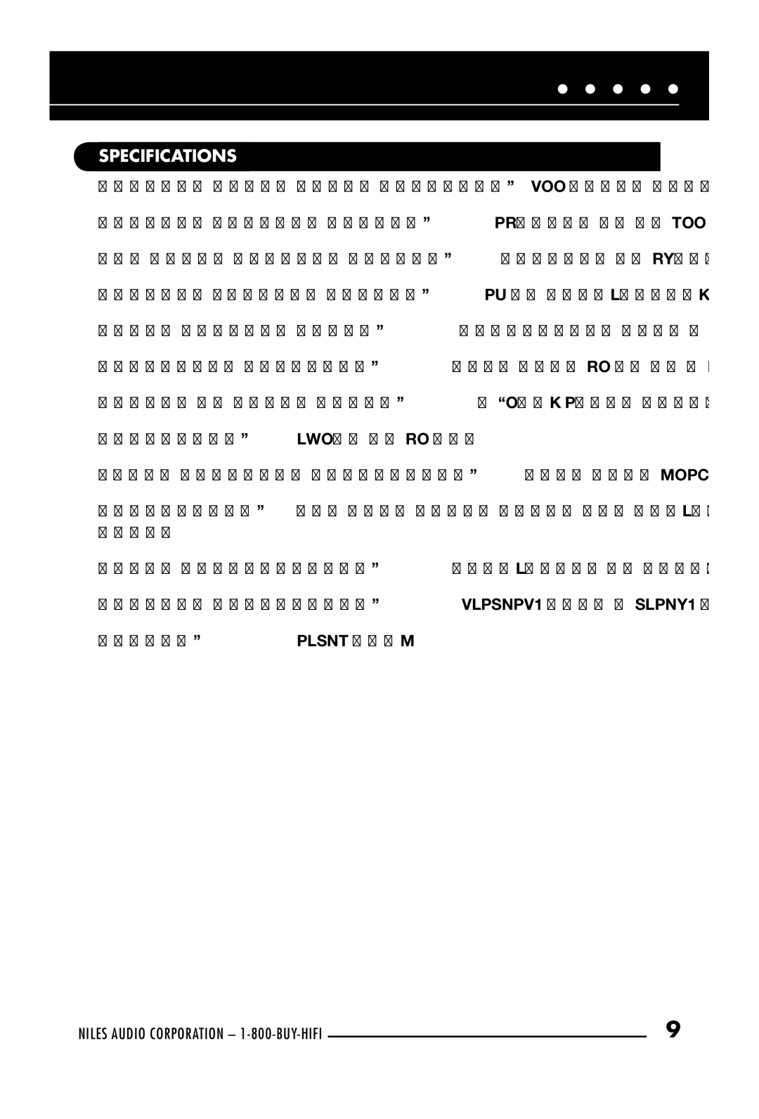 Niles Audio SAS-1 manual Specifications 