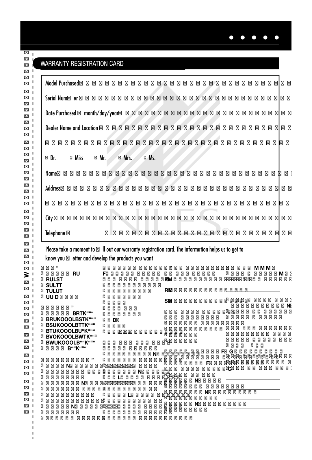 Niles Audio SAS-1 manual Warranty Registration Card, Yes 