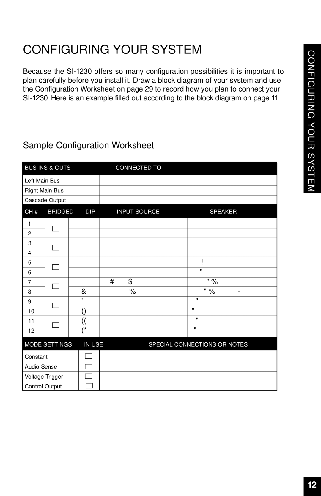 Niles Audio SI-1230 manual Configuring Your System, Sample Configuration Worksheet 