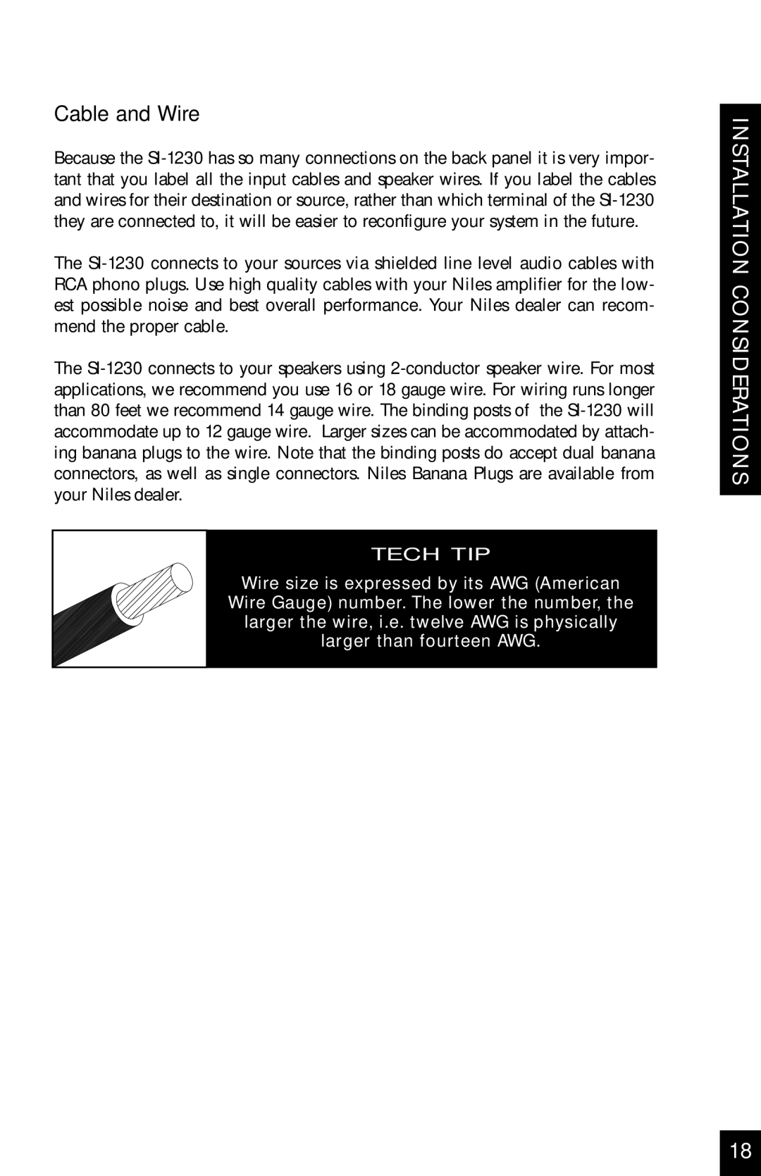 Niles Audio SI-1230 manual Cable and Wire, Tech TIP 