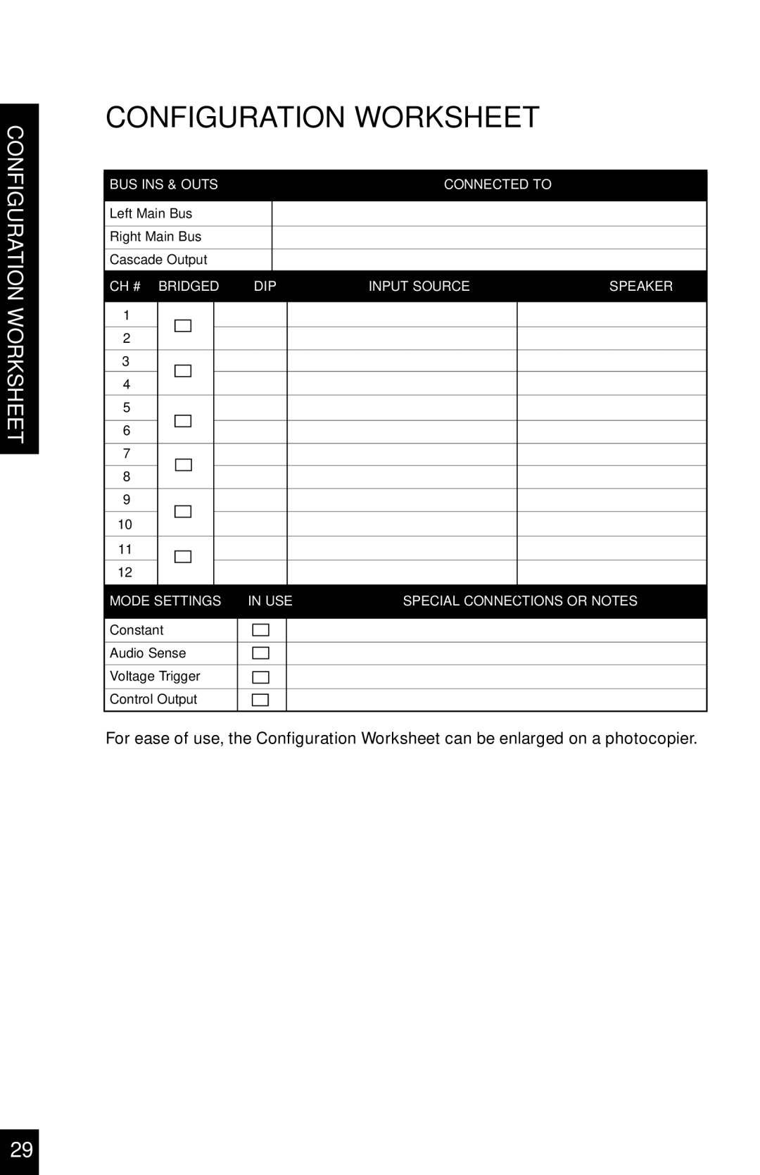 Niles Audio SI-1230 manual Configuration Worksheet 