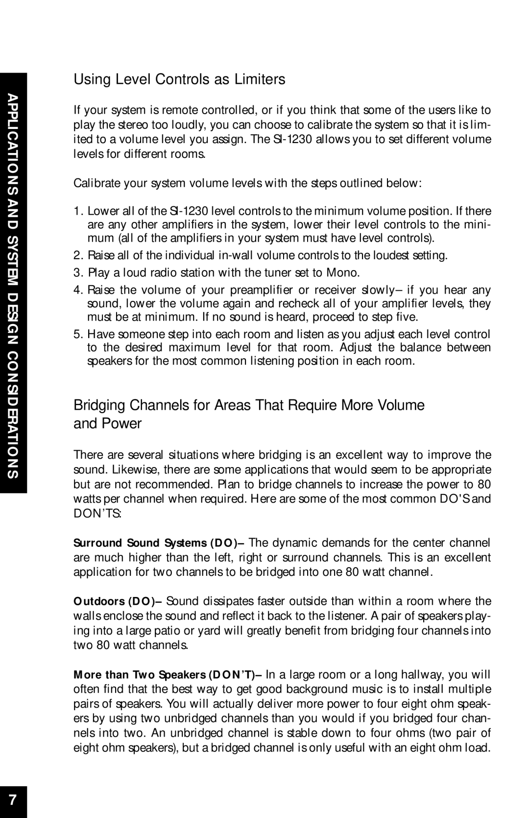 Niles Audio SI-1230 manual Applications and System Design Considerations, Using Level Controls as Limiters 