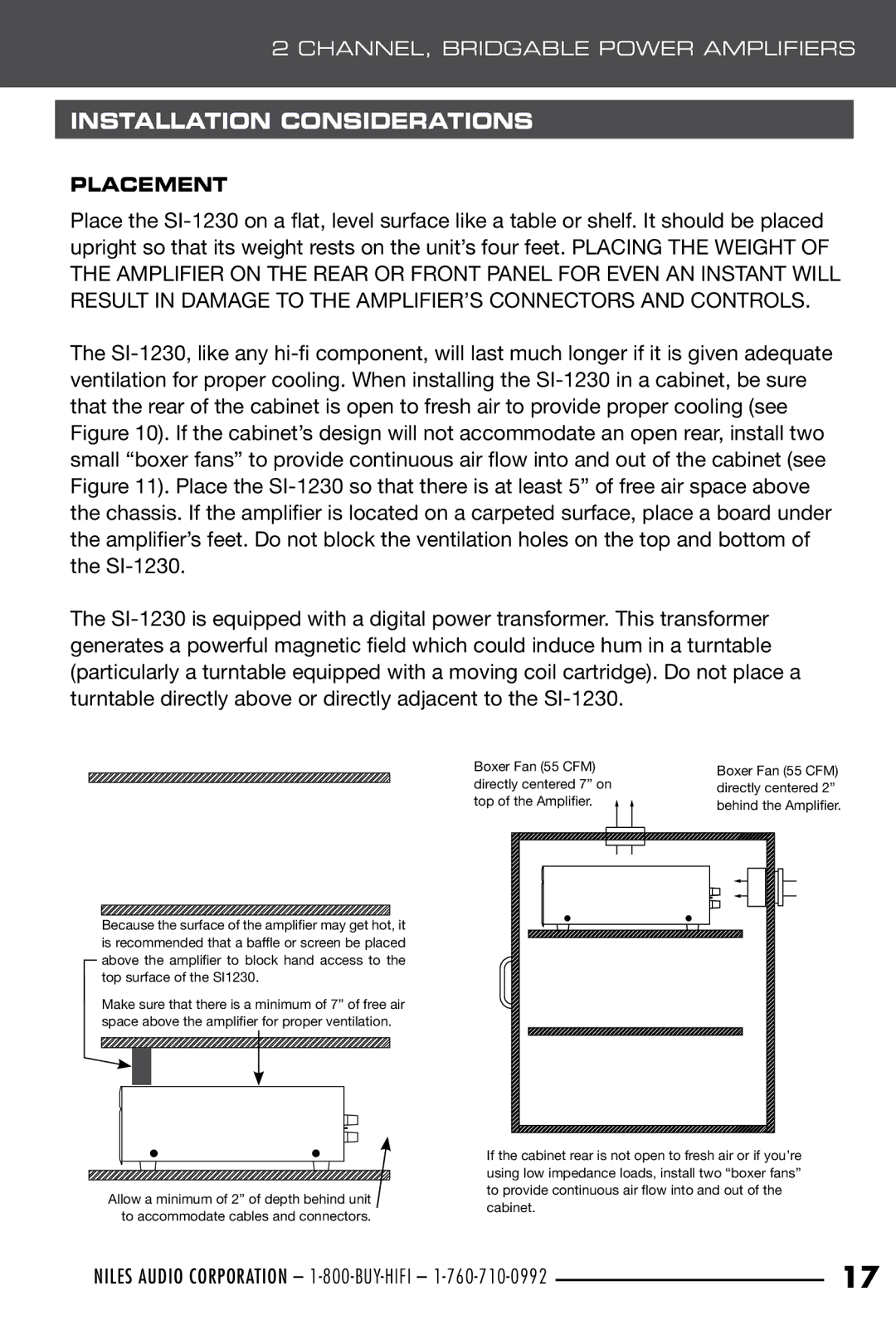 Niles Audio SI-1230 manual Installation Considerations, Placement 