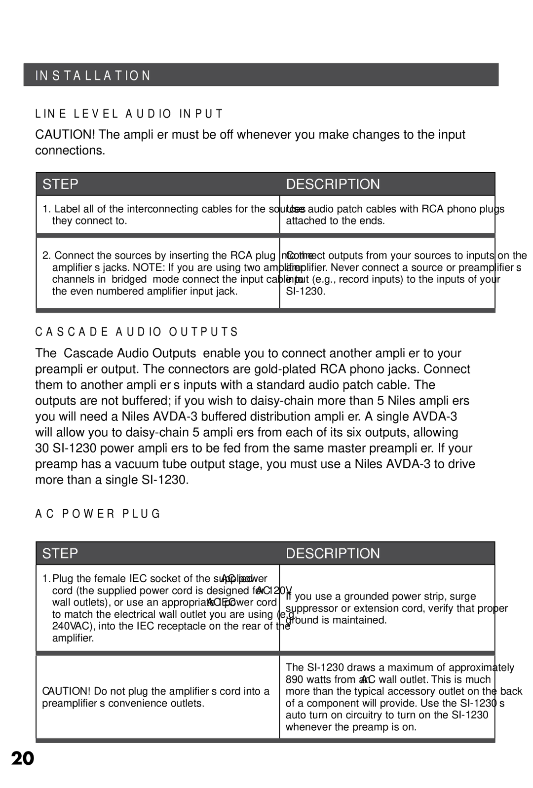 Niles Audio SI-1230 manual Step Description, Installation 