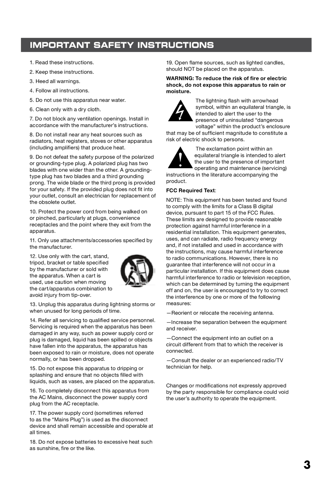 Niles Audio SI-1230 manual Important Safety Instructions, FCC Required Text 