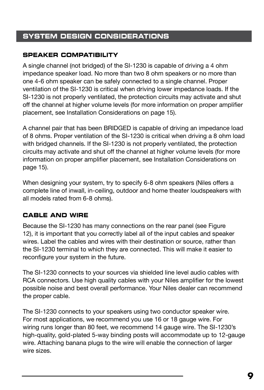 Niles Audio SI-1230 manual System Design Considerations 