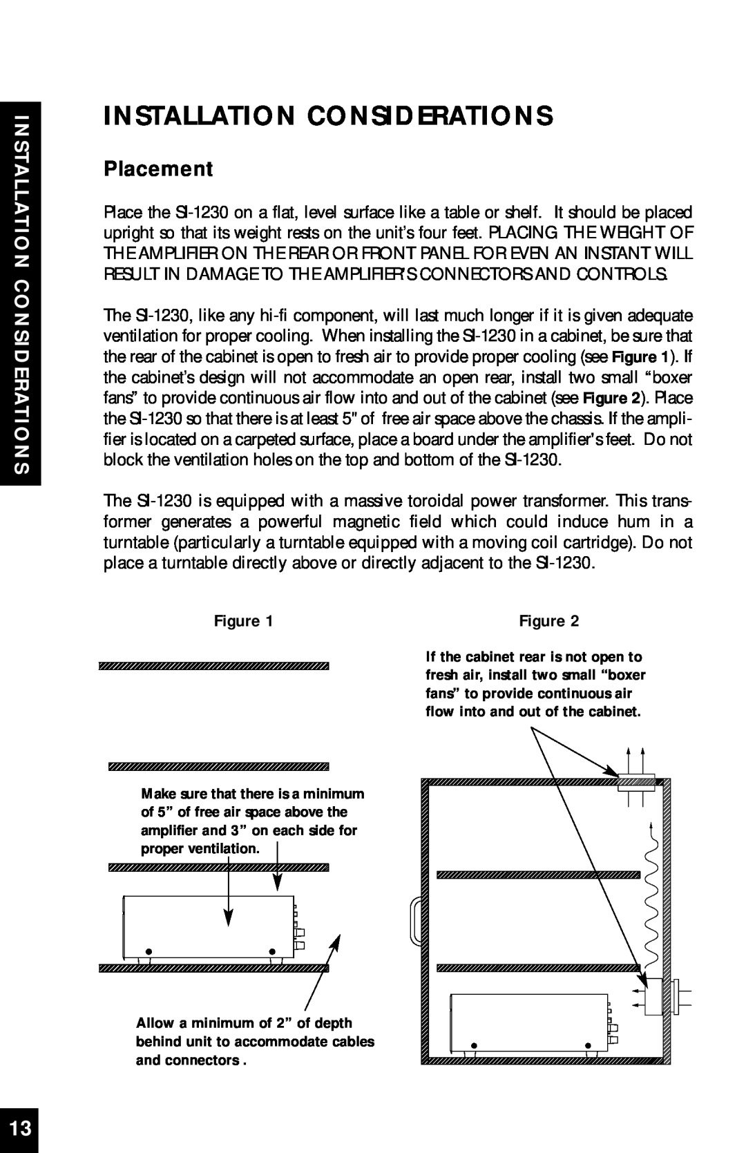 Niles Audio SI-1230 manual Installation Considerations, Placement 