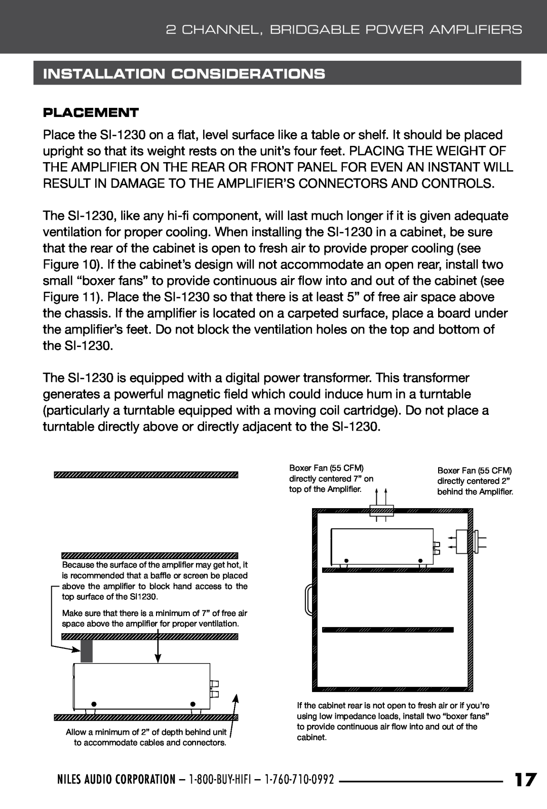 Niles Audio SI-1230 manual INSTALLATION Considerations, Placement 