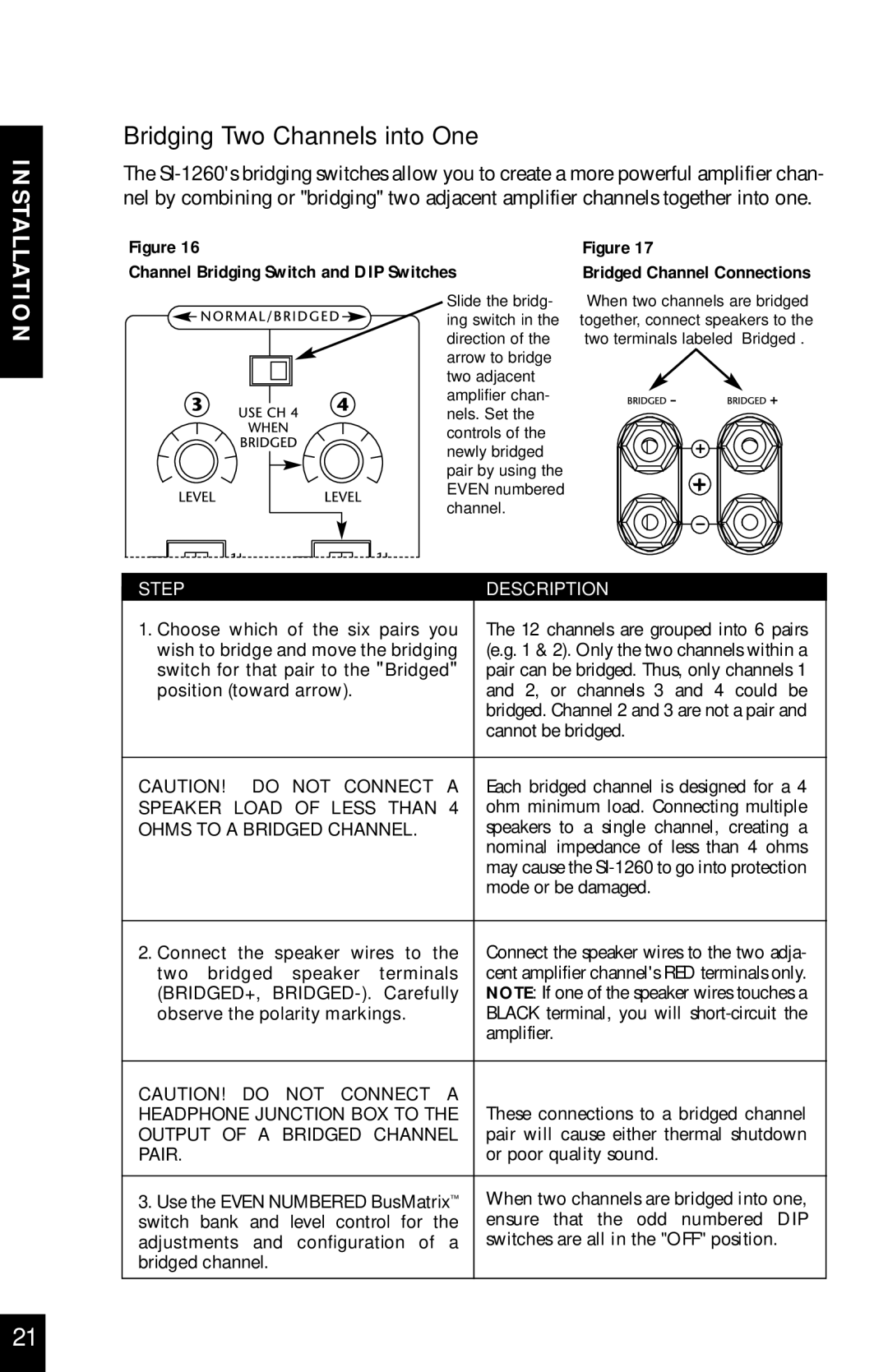 Niles Audio SI-1260 manual Bridging Two Channels into One 