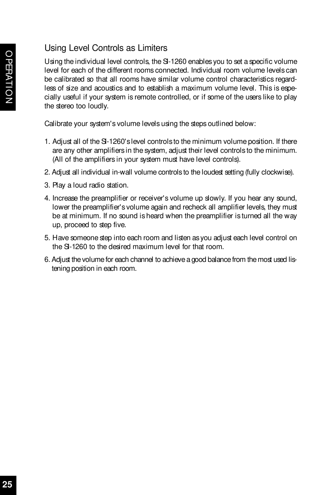 Niles Audio SI-1260 manual Using Level Controls as Limiters 