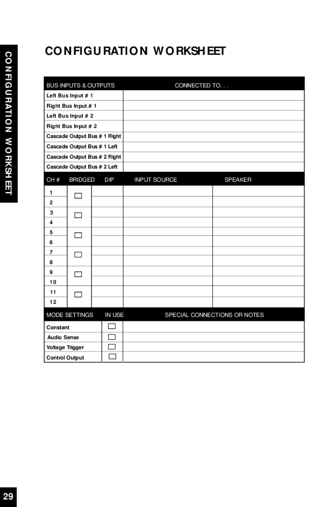 Niles Audio SI-1260 manual Configuration Worksheet 