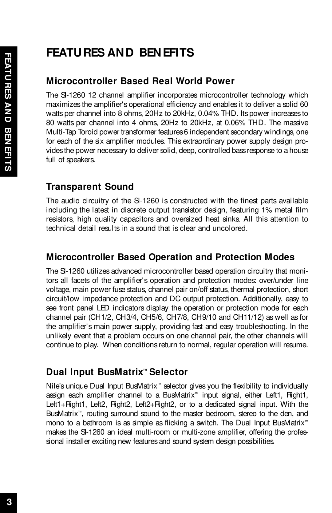 Niles Audio SI-1260 manual Features and Benefits 