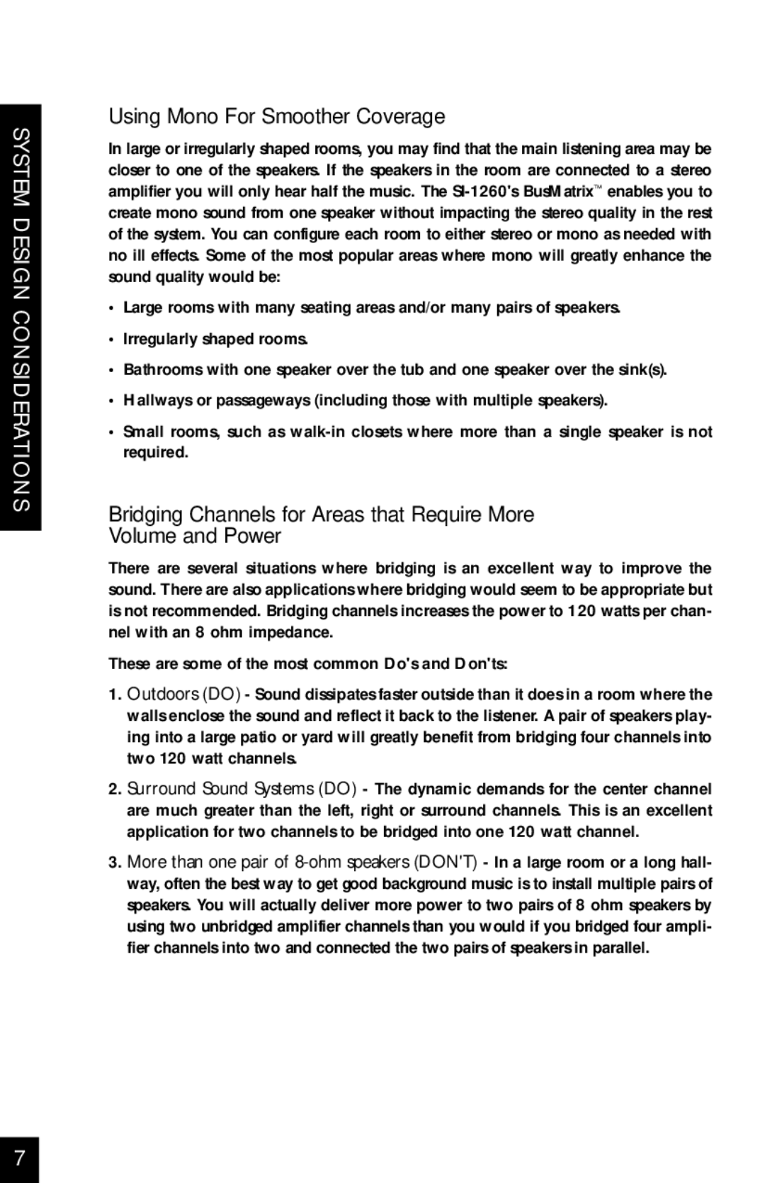 Niles Audio SI-1260 manual Using Mono For Smoother Coverage 