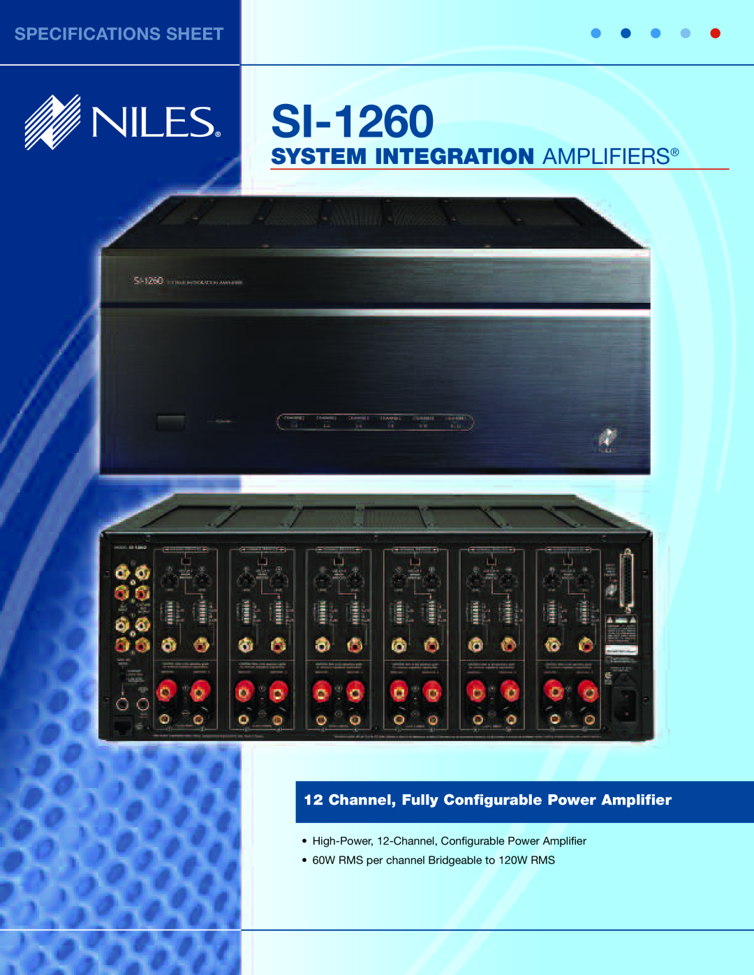 Niles Audio SI-1260 specifications System Integration Amplifiers, Specifications Sheet 
