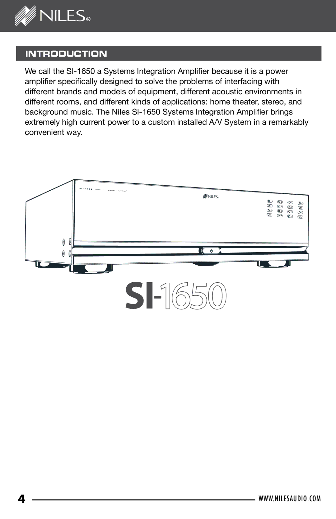 Niles Audio SI-1650 manual Introduction 