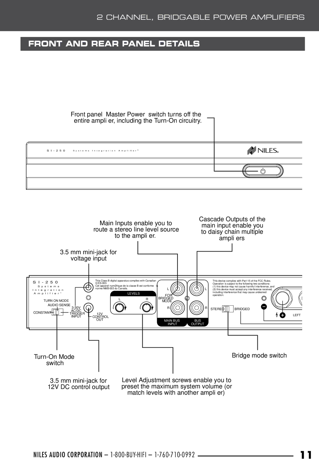 Niles Audio SI-2150, SI-2100 manual Front and Rear Panel Details, To the amplifier Amplifiers Mm mini-jack for Voltage input 