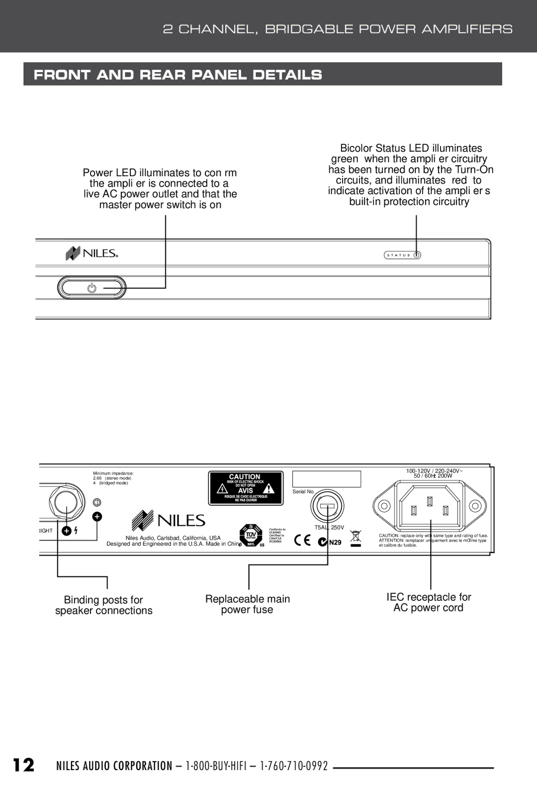 Niles Audio SI-2100, SI-250, SI-2150 manual Bicolor Status LED illuminates 