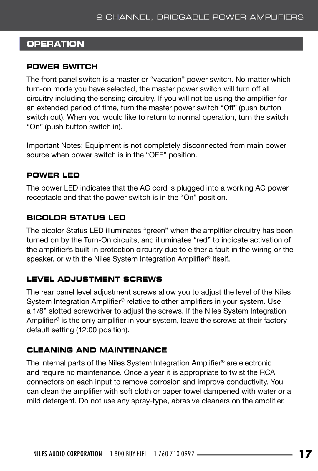 Niles Audio SI-2150, SI-2100, SI-250 manual Operation 