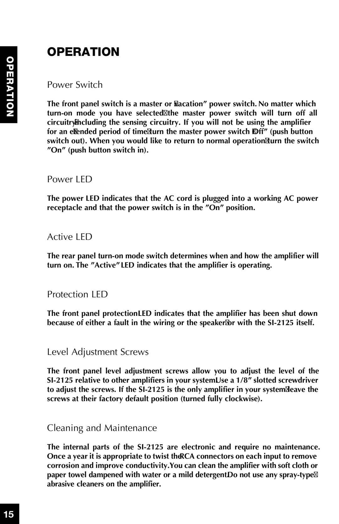 Niles Audio SI-2125 manual Operation 