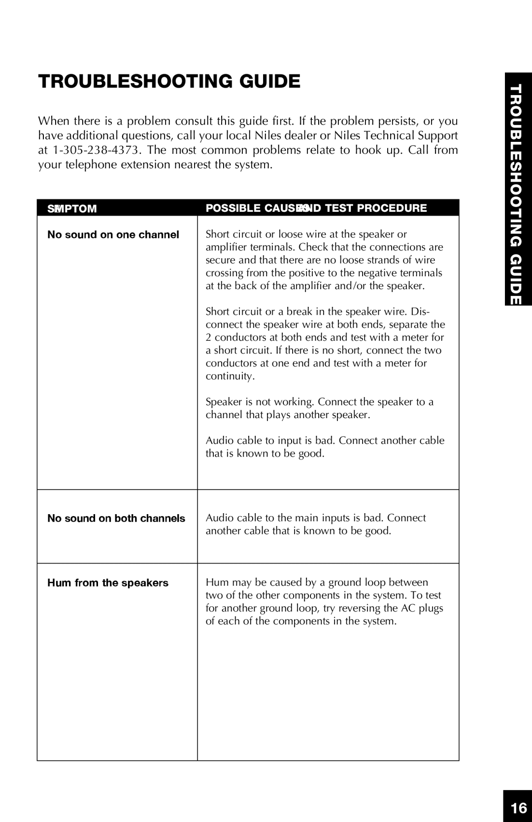 Niles Audio SI-2125 manual TroubleShooting Guide, Symptom Possible Causes and Test Procedure 